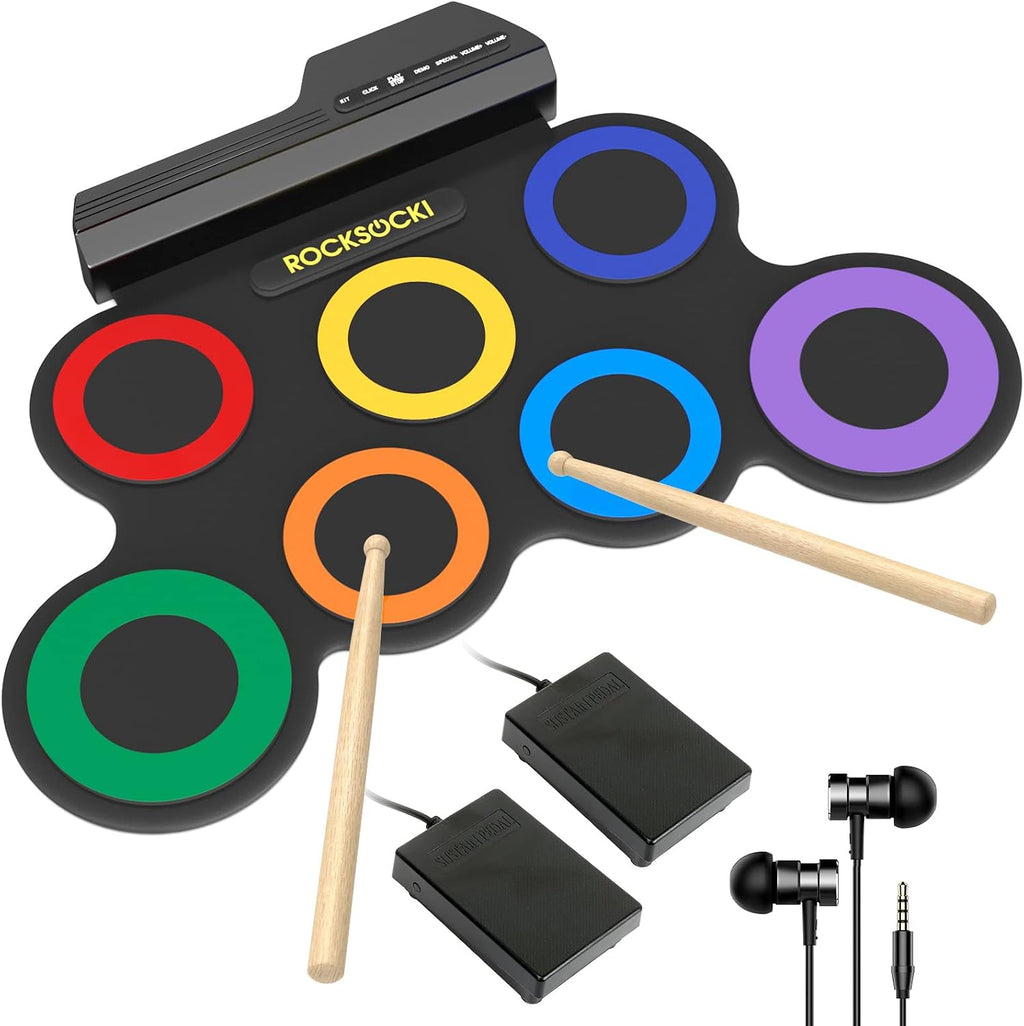 Electric Drum Set, 7-Pad Kids Electronic Drum Set with Headphone Included, Roll-Up Drum Practice Pad, Great Holiday Xmas Birthday Gift for Kids