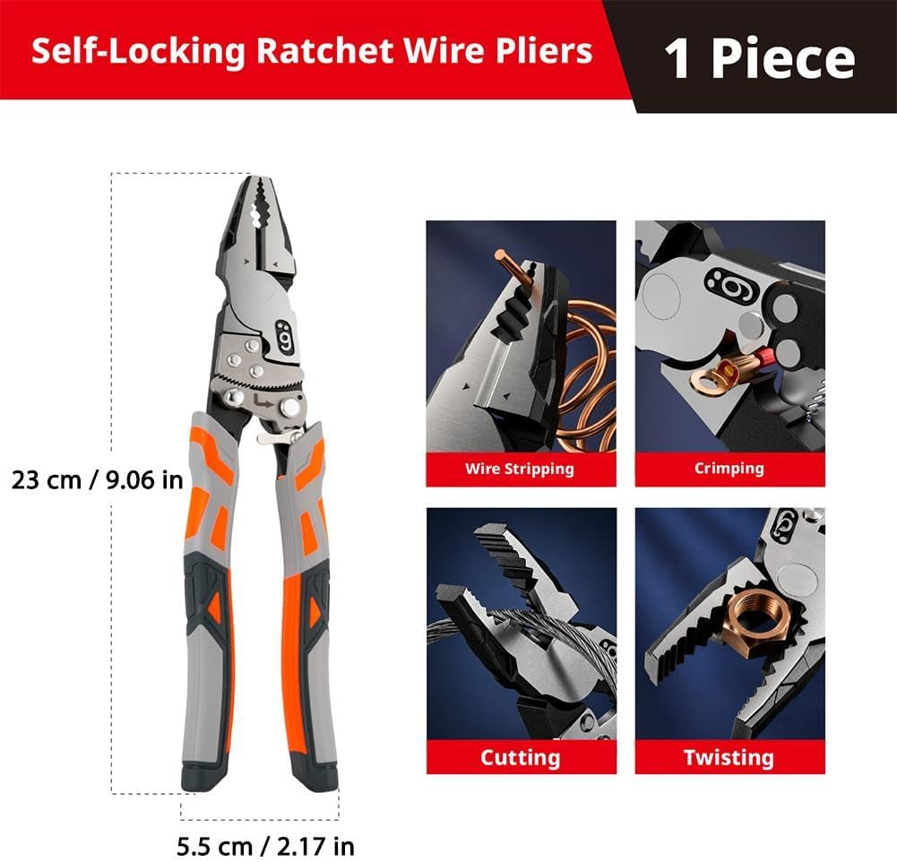 9'' Grip Pliers with Ratchet Self-Locking, Ratcheting Locking Pliers
