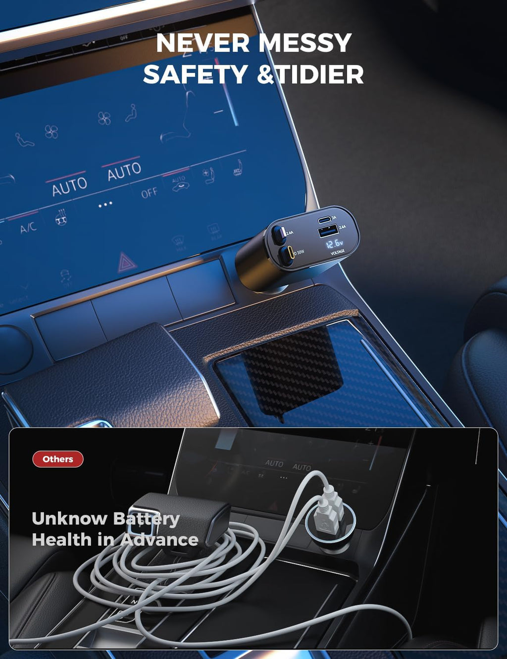 [Upgraded]  Retractable Car Charger 4 in 1 Fast Phone Charger