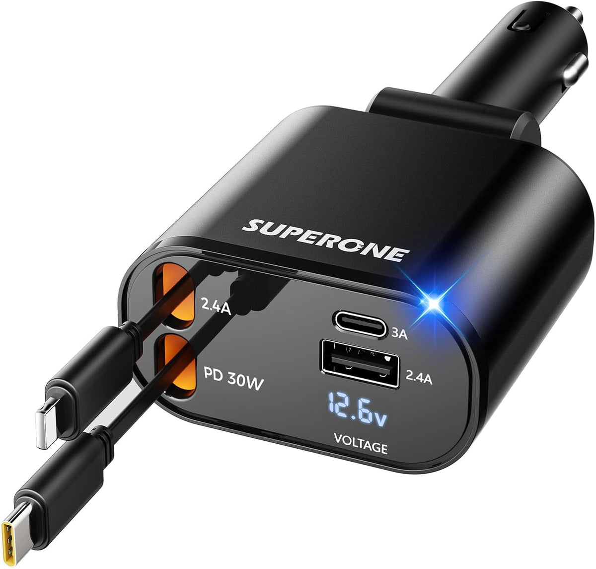 [Upgraded]  Retractable Car Charger 4 in 1 Fast Phone Charger