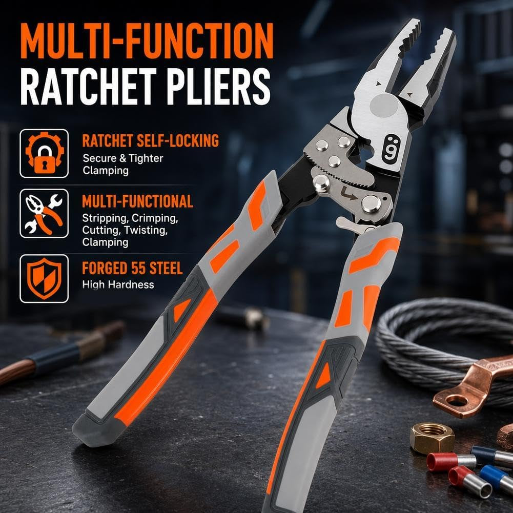 9'' Grip Pliers with Ratchet Self-Locking, Ratcheting Locking Pliers