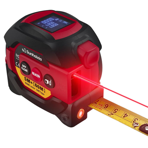 Laser Tape Measure 3 in 1 with Laser Level Crosshairs |196Ft/60M LCD