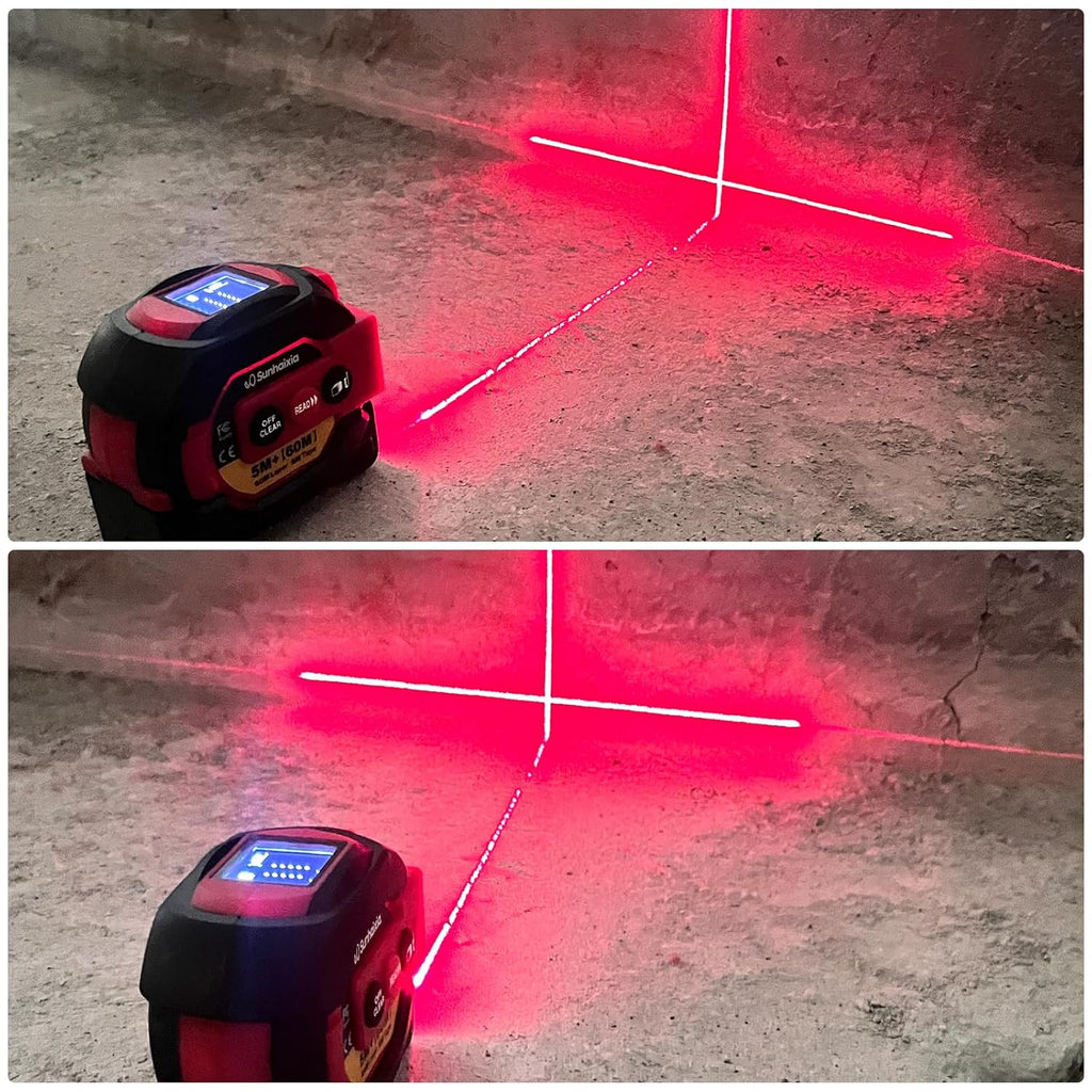 Laser Tape Measure 3 in 1 with Laser Level Crosshairs |196Ft/60M LCD
