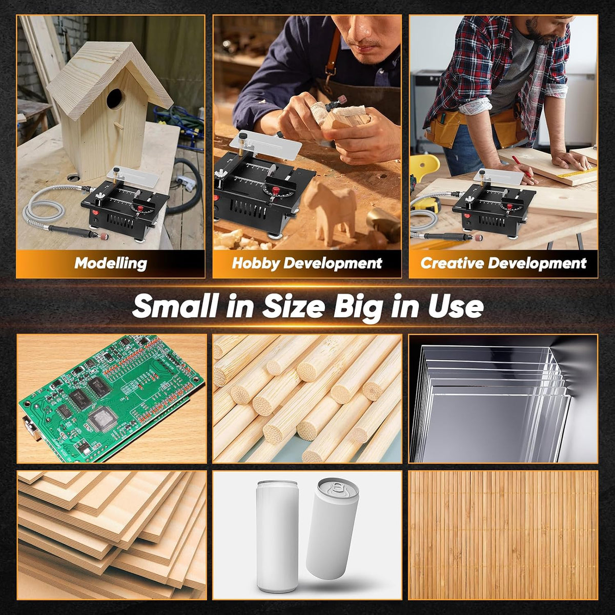 Mini Table Saw,7 Levels Speeds&Angle Adjustable With160+ Accessories