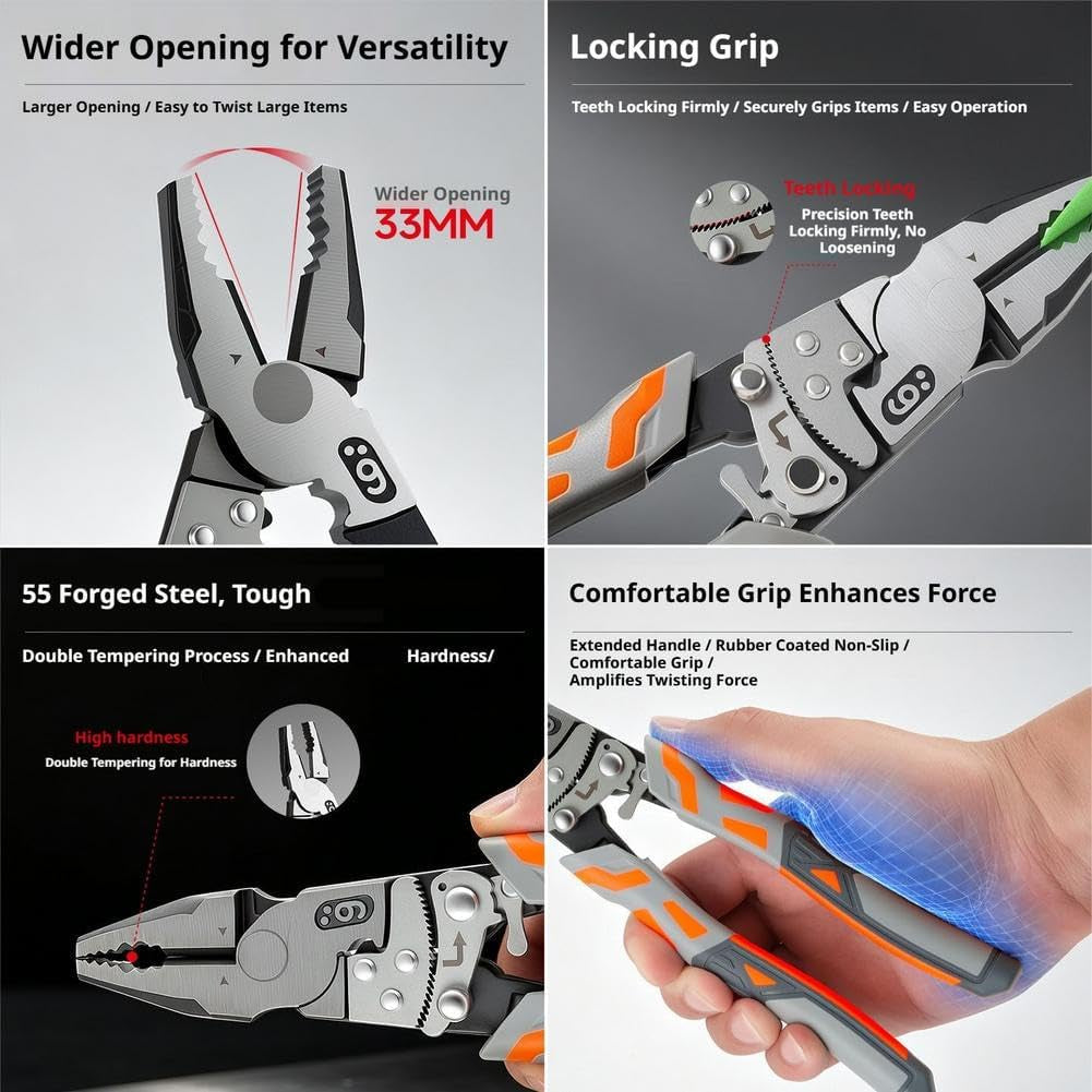 9'' Grip Pliers with Ratchet Self-Locking, Ratcheting Locking Pliers