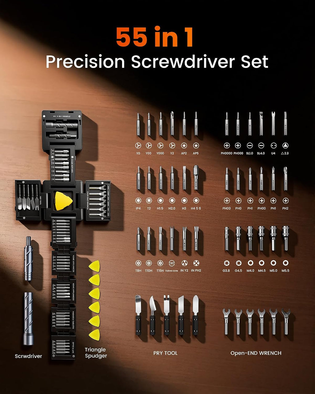 55-in-1 Precision Magnetic Screwdriver Set with Foldable Storage Box and Transformable Handle for Electronics Repair - Compatible with MacBook, Laptops, PCs, Switch, PS5, Phones, Eyeglasses, and Watches