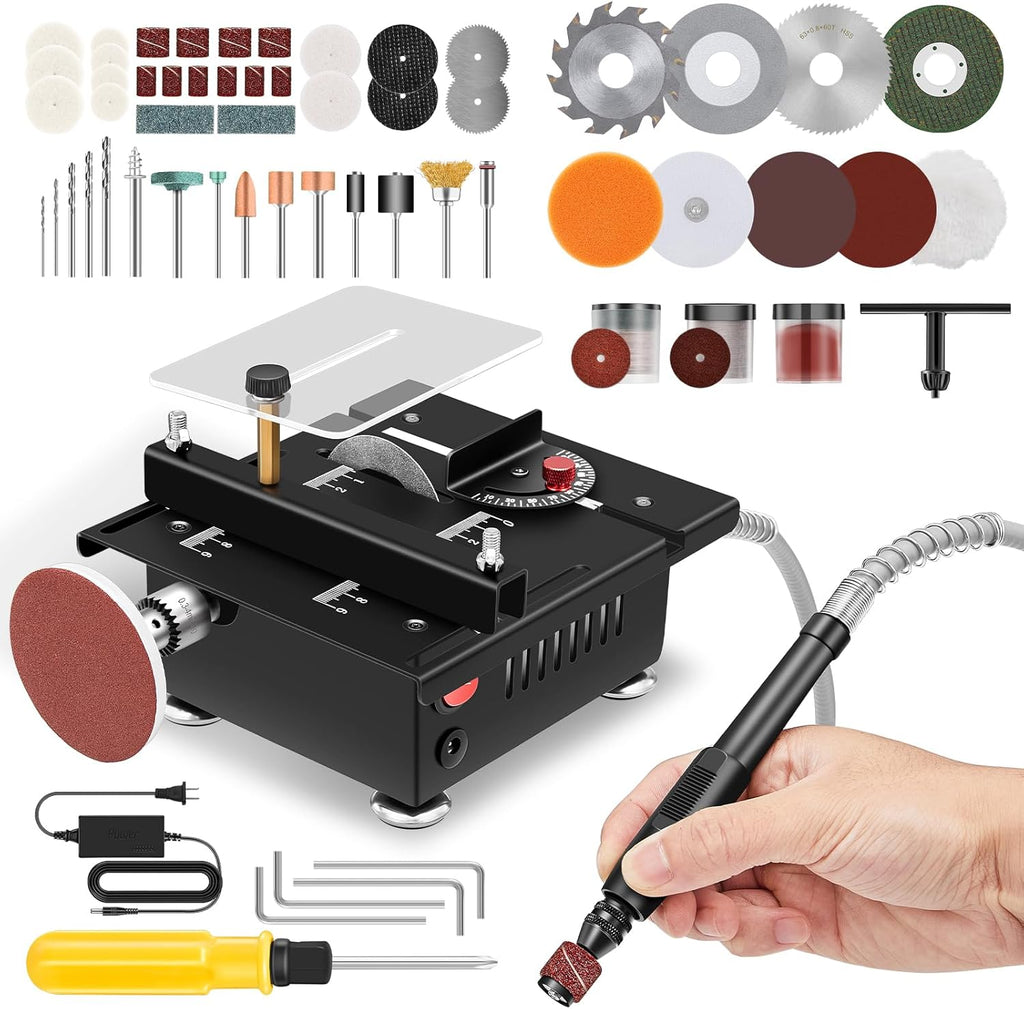Mini Table Saw,7 Levels Speeds&Angle Adjustable With160+ Accessories