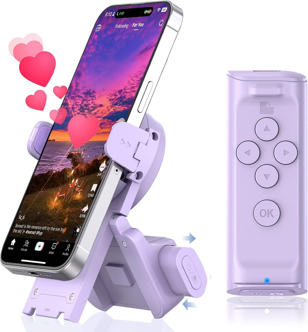 Remote Control Scrolling for Tiktok with Phone Stand,Page Turner for Kindle App E-Book,Bluetooth Camera Shutter Remote for Iphone, Android,Ios,Ipad,Tablet (Purple)