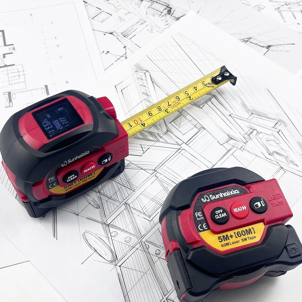 Laser Tape Measure 3 in 1 with Laser Level Crosshairs |196Ft/60M LCD