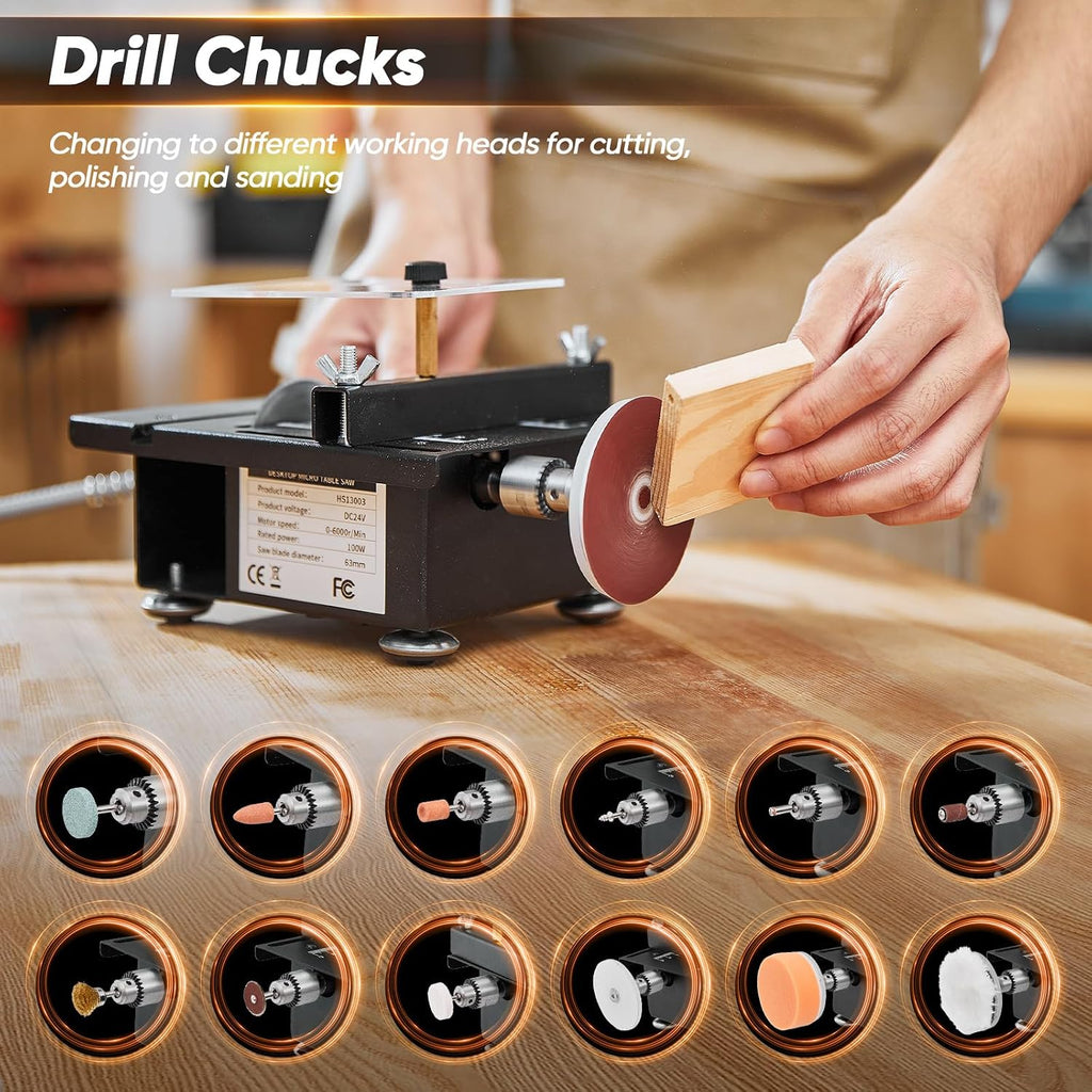 Mini Table Saw,7 Levels Speeds&Angle Adjustable With160+ Accessories