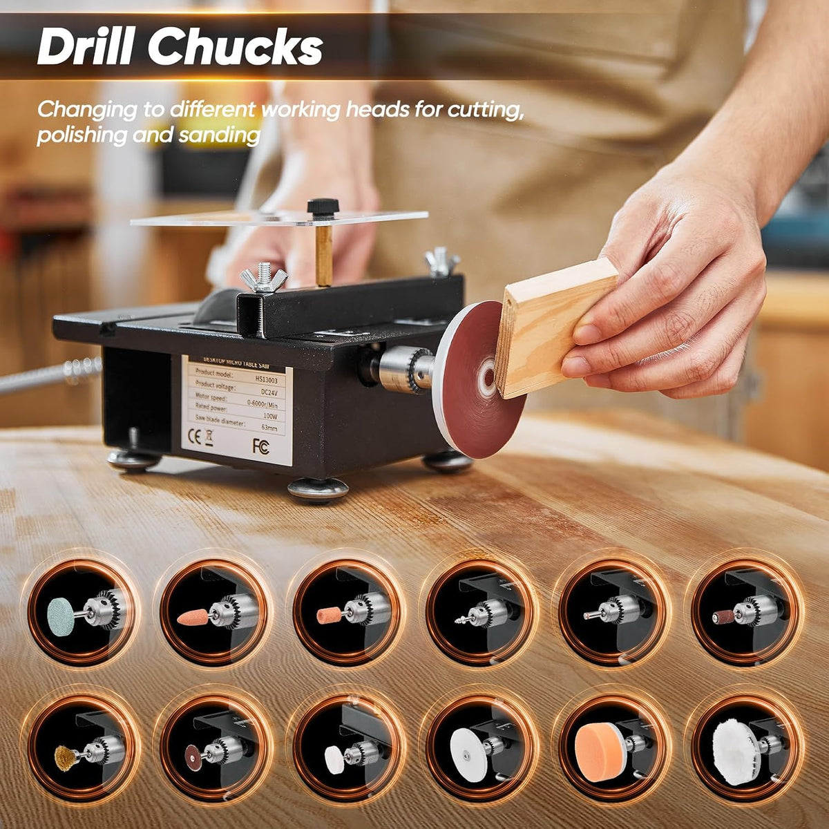 Mini Table Saw,7 Levels Speeds&Angle Adjustable With160+ Accessories