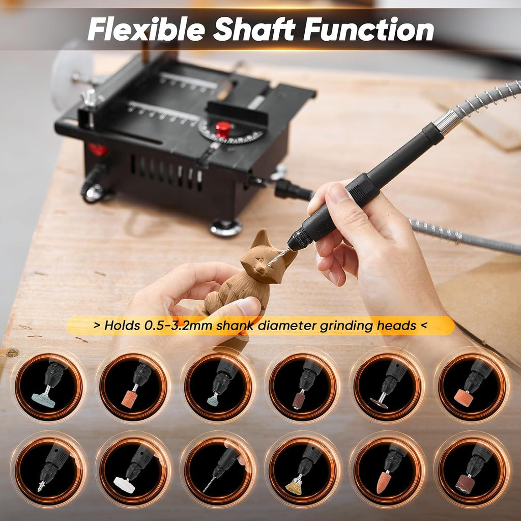 Mini Table Saw,7 Levels Speeds&Angle Adjustable With160+ Accessories